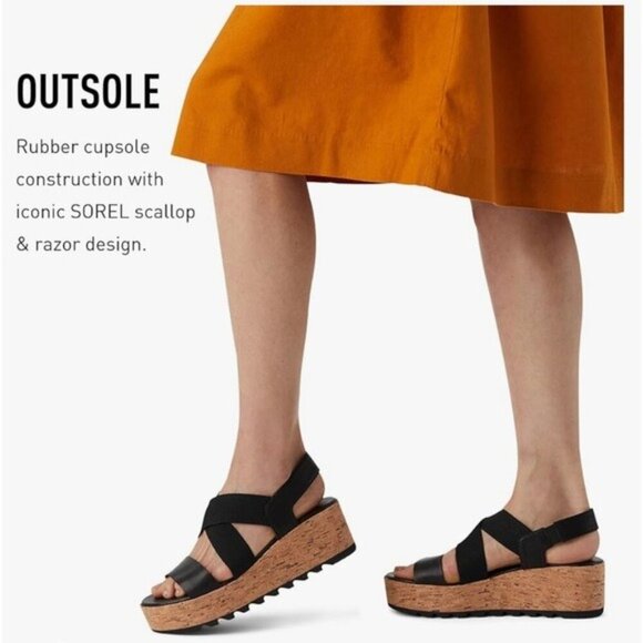 Sorel Women’s Cameron Flatform Slingback Black Cork Sole Sandal shoes Size 10 - Picture 7 of 13